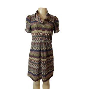 Jessica Howard Women's Colorful Pattern Drape Neck Puffed Midi Dress Sz 6